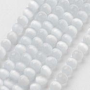 Cat Eye Beads, Round, White, 8mm, Hole: 1mm, about 15.5 inch/strand, about 49pcs/strand(CER8mm01)