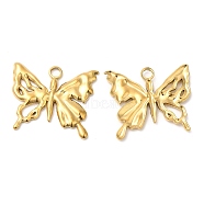 304 Stainless Steel Pendants, Butterfly Charm, Real 18K Gold Plated, 21x25x2mm, Hole: 3mm(STAS-Z041-37G)