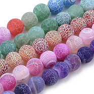Natural Weathered Agate Beads Strands, Frosted, Dyed, Round, Mixed Color, 6mm, Hole: 1mm, about 62pcs/strand, 15.7 inch(G-S259-05-6mm)