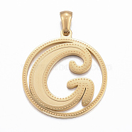 Ion Plating(IP) 304 Stainless Steel Pendants, Flat Round with Letter.G, Golden, 28x25x1.2mm, Hole: 6x3mm(STAS-K162-049G)