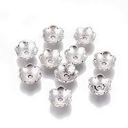 Tibetan Style Alloy Bead Caps, Lead Free, Cadmium Free and Nickel Free, Flower, Antique Silver, about 13.5mm in diameter, 5mm thick, hole: 2.5mm(X-LF1283Y-NF)