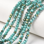 Electroplate Opaque Glass Beads Strands, Half Green Plated, Faceted, Rondelle, Turquoise, 4x3mm, Hole: 0.4mm, about 145pcs/strand, 18.9 inch(48cm)(X-EGLA-A034-P4mm-S15)