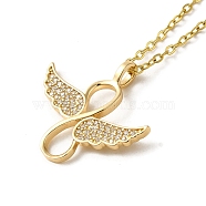 Brass Rhinestone Pendant Necklaes, Stainless Steel Necklaces, Wings, Golden, 16.61 inch(42.2cm)(NJEW-M210-03G)