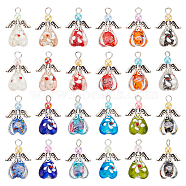 24Pcs 12 Color Handmade Lampwork & Alloy & Acrylic Pendants, Angel Charms, with Iron Loops, Mixed Color, 31x21x10mm, Hole: 3.5mm, 2Pcs/color(PALLOY-AB00161)