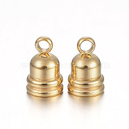 Ion Plating(IP) 304 Stainless Steel Cord Ends, End Caps, Column, Golden, 7.5x5mm, Hole: 1mm, 3mm inner diameter(STAS-H357-G-01D)