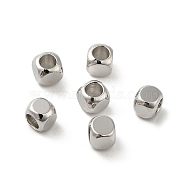Brass Spacer Beads, Cube, Real Platinum Plated, 3x3x3mm, Hole: 1.8mm(KK-P249-01C-P)