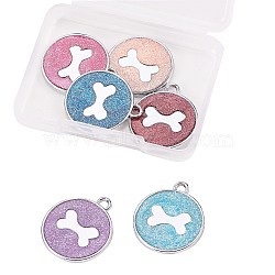 Alloy Charms, with Gold Foil and Iron Rings, Cadmium Free & Lead Free, Flat Round with Bone, Platinum, Mixed Color, 29.5x25.5x1.5mm, Hole: 3mm, 6 colors, 1pcs/color, 6pcs/box(PALLOY-CJ0001-64-RS)
