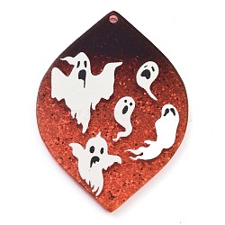 Halloween Printed Acrylic Pendants, with Glitter Powder, Ghost, 42x30x2.5mm, Hole: 1.5mm(MACR-M048-02E)