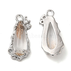 Brass Micro Pave Cubic Zirconia Pendants, with Glass Finding, Nickel Free, Teardrop, Sandy Brown, 15.4x6.9x3.6mm, Hole: 1.2mm(KK-C028-12P-02)