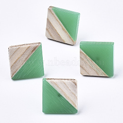 Opaque Resin & Wood Stud Earrings, with 304 Stainless Steel Pin, Rhombus, Medium Sea Green, 17x18mm, Pin: 0.7mm(EJEW-N017-005A-B02)