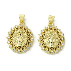 Brass Micro Pave Cubic Zirconia Pendants, Real 18K Gold Plated, Oval, 23x18x3.5mm, Hole: 4x3mm(KK-H472-53G-G)