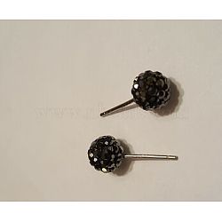 Sexy Valentines Day Gifts for Her 925 Sterling Silver Austrian Crystal Rhinestone Ball Stud Earrings, 280_Jet, 15x6mm, Pin: 0.8mm(Q286J261)