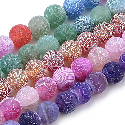 Natural Weathered Agate Beads Strands, Frosted, Dyed, Round, Mixed Color, 6mm, Hole: 1mm, about 62pcs/strand, 15.7 inch(G-S259-05-6mm)