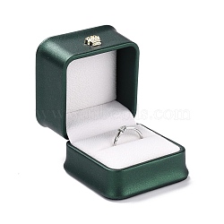 PU Leather Jewelry Box, with Resin Crown, for Ring Packaging Box, Square, Dark Green, 5.9x5.9x5cm(CON-C012-03D)