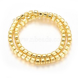 Electroplated Non-magnetic Synthetic Hematite Beads Strands, Long-Lasting Plated, Faceted, Square, Golden Plated, 4x4x4mm, Hole: 0.5mm, about 102pcs/strand, 15.94 inch(40.5cm)(G-P423-13B-G)