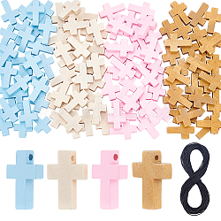 PandaHall Elite 120Pcs 4 Style Wood Cross Pendants, with 15M Waxed Polyester Cord, for Jewelry Making, Mixed Color, 21.5~22x14~15x4~4.5mm, Hole: 1.2~2mm, 30Pcs/style(DIY-PH0009-73)