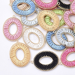 Polyester Thread Woven Pendants, with Golden Plated Alloy Findings, Long-Lasting Plated, Oval, Mixed Color, 43x32x3mm, Hole: 2mm(FIND-S319-08)