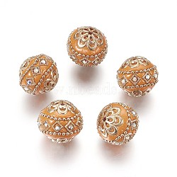 Handmade Indonesia Beads, with Metal Findings, Round, Light Gold, Sandy Brown, 19.5x19mm, Hole: 1mm(IPDL-E010-20T)