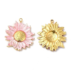 Real 18K Gold Plated 304 Stainless Steel Pendants, with Enamel, Flower Charm, Pearl Pink, 23.5x20.5x3mm, Hole: 1.4mm(STAS-A084-29G-02)