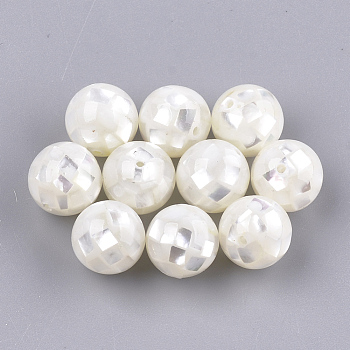 Resin Beads, with White Shell, Round, White, 10~10.5mm, Hole: 1mm