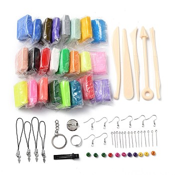 DIY Crafts Polymer Clay Kit, 24 Colors Oven Bake Clay, with 5 Sculpting Tools, for Clay Earrings, Key Chain, Jewelry Making, Mixed Color, 24colors/Box
