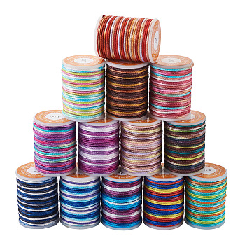 Segment Dyed Polyester Thread, Braided Cord, Mixed Color, 1.5mm, about 5m/roll, 13 colors, 1roll/color, 13rolls/set