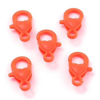 Plastic Lobster Claw Clasps, Heart, Orange Red, 22.5x13x6.5mm, Hole: 3mm