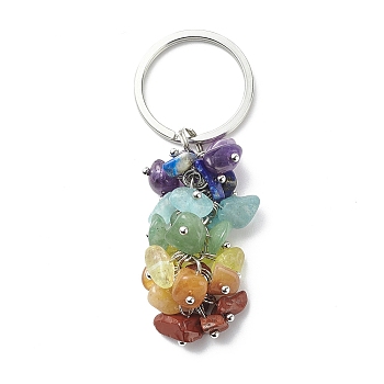 Chakra Theme Natural Gemstone Chip Bead Keychain, with 304 Stainless Steel Findings, Platinum, 6.5cm