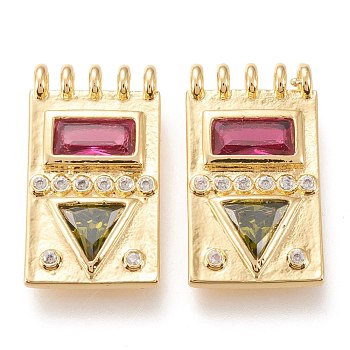 Brass Micro Pave Cubic Zirconia Pendants, Long-Lasting Plated, Rectangle, Clear, Golden, 22.5x13x4mm, Hole: 1.6mm