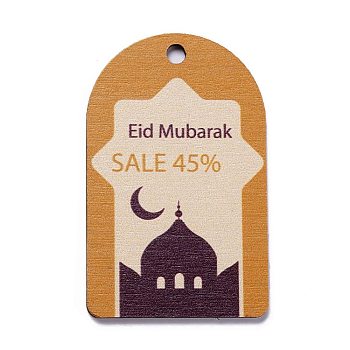Eid Mubarak Theme Wood Pendants, with Masjid Pattern, Half Oval, Dark Orange, 67x42x2mm, Hole: 5mm
