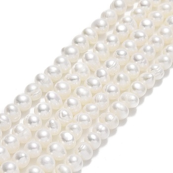 Natural Cultured Freshwater Pearl Beads Strands, Potato, Beige, 4.5~5x5.5~6x5~5.5mm, Hole: 0.7mm, about 75~76pcs/strand, 13.78~13.86 inch(35~35.2cm)