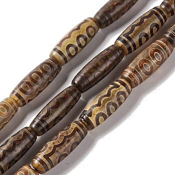 Tibetan Style dZi Beads Strands, Natural & Dyed Agate Beads, Rice, 5-Eye, 28.5~30x10mm, Hole: 2.5mm, about 10pcs/strand, 11.81''(30cm)