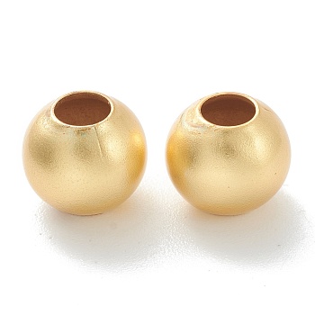 Brass Beads, Long-Lasting Plated, Round, Matte Style, Real 18K Gold Plated, 7x6mm, Hole: 3mm