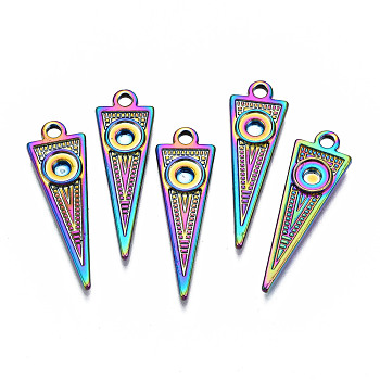Rainbow Color Alloy Pendant Cabochon Settings, Cadmium Free & Nickel Free & Lead Free, Triangle, Tray: 2mm, 28.5x9x2mm, Hole: 1.8mm