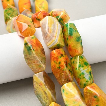 Dyed Natural Agate Beads Strands, Rhombus, Orange, 30~32x14~16x14~16mm, Hole: 2mm, about 12pcs/strand, 14.25''(36.2cm)~14.49''(36.8cm)