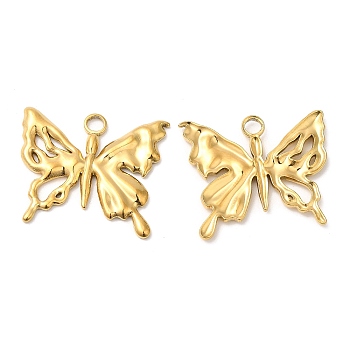 304 Stainless Steel Pendants, Butterfly Charm, Real 18K Gold Plated, 21x25x2mm, Hole: 3mm