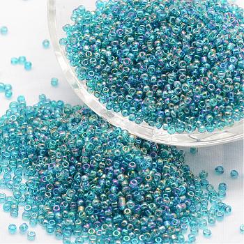 6/0 Round Glass Seed Beads, Grade A, Transparent Colours Rainbow, Sky Blue, 3.6~4.0mm, Hole: 1.2mm, about 5000pcs/pound