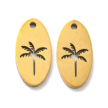 304 Stainless Steel Charms, Laser Cut, Coconut Tree, Golden, Oval, 11.7x6x1mm, Hole: 1mm