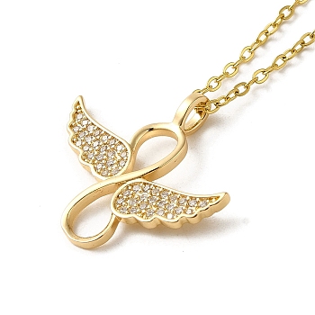 Brass Rhinestone Pendant Necklaes, Stainless Steel Necklaces, Wings, Golden, 16.61 inch(42.2cm)