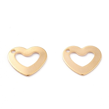 201 Stainless Steel Charms, Laser Cut, Hollow, Heart, Real 18k Gold Plated, 9x11x0.8mm, Hole: 1mm