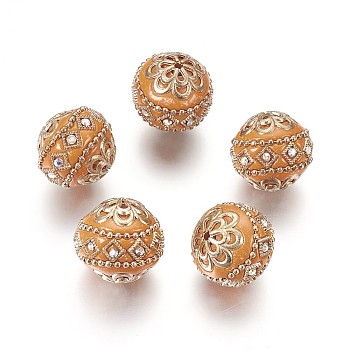 Handmade Indonesia Beads, with Metal Findings, Round, Light Gold, Sandy Brown, 19.5x19mm, Hole: 1mm