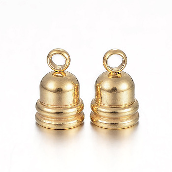 Ion Plating(IP) 304 Stainless Steel Cord Ends, End Caps, Column, Golden, 7.5x5mm, Hole: 1mm, 3mm inner diameter
