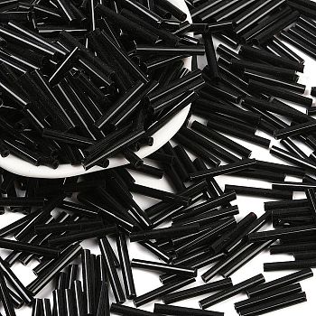 Opaque Glass Bugle Beads, Black, 18x2.5mm, Hole: 0.5mm, about 2500pcs/bag