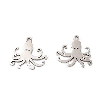 201 Stainless Steel Pendants, Laser Cut, Ocean Theme, Stainless Steel Color, Octopus, 16x15x1mm, Hole: 1.5mm