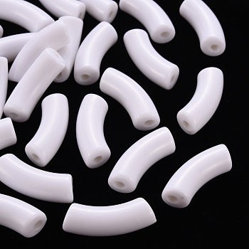 Opaque Acrylic Beads, Curved Tube, Creamy White, 36x13.5x11.5mm, Hole: 4mm, about 133pcs/500g