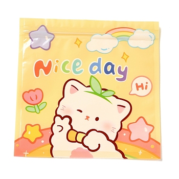 Square Plastic Packaging Zip Lock Bags, with Cartoon Cat Pattern, Top Self Seal Pouches, Gold, 16x16x0.01~0.15cm, Unilateral Thickness: 2.5 Mil(0.065mm)
