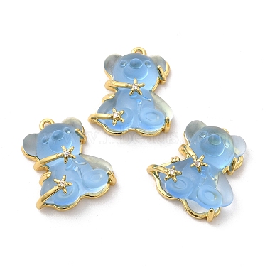 Real 14K Gold Plated Deep Sky Blue Bear Brass+Resin Pendants