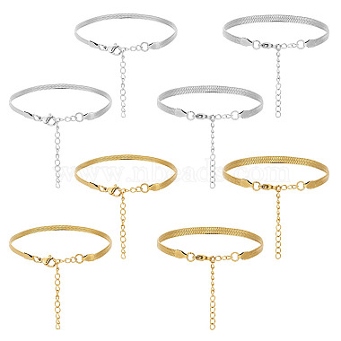 8Pcs 4 Style 304 Stainless Steel Herringbone Chains Bracelets Set for Men Women(BJEW-UN0001-34)-5