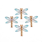 Gradient Color Transparent Resin Pendants, Dragonfly, Sky Blue, 26.5~27x31.5x4mm, Hole: 1.2mm(RESI-YW0004-05E)