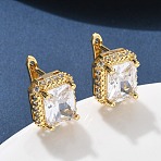 Brass Micro Pave Clear Cubic Zirconia Hoop Earrings, Rectangle, Real 18K Gold Plated, 15.5x11.5x15.5mm(EJEW-C182-02G)